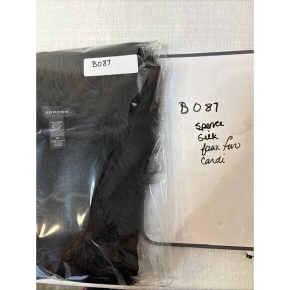 Black Faux Fur Trim Silk Blend Cardigan XL Y2K Mob Wife Witchy Goth Spense - Picture 16 of 16